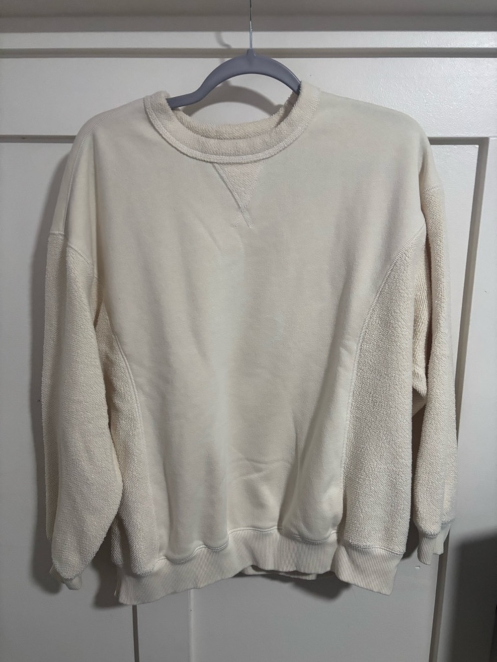 aerie Cream Textured Panel Crewneck Sweatshirt